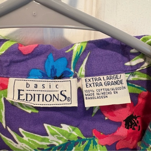 Vintage Basic Editions Purple Tropical Short Sleeve Button up - Size XL - Picture 2 of 4